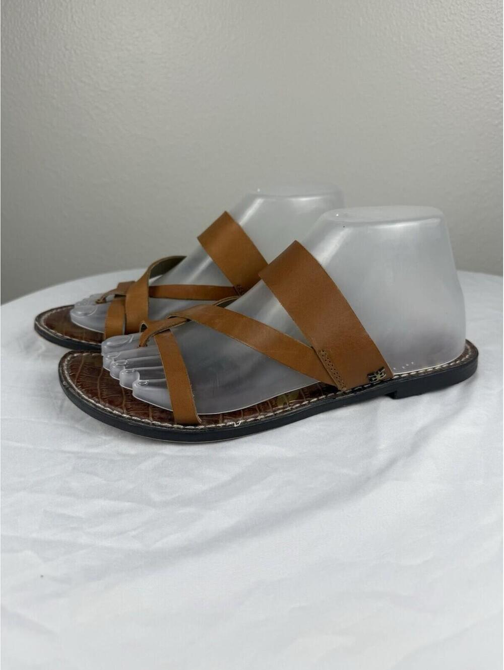 Sam Edelman Gigi Sandals Womens Size 9 Brown Leather Strappy Flat Slide
